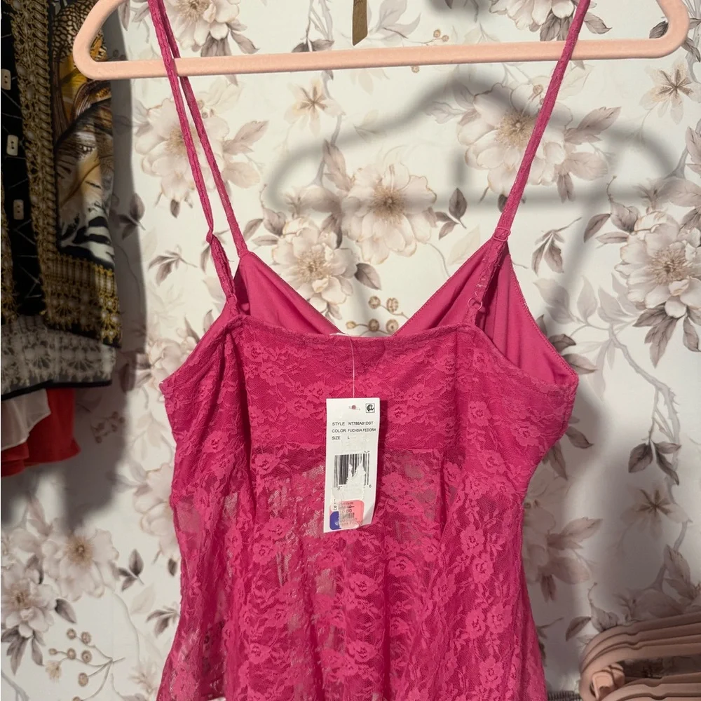STEVE MADDEN Sheer Lace Tie-Front Cami Tank Top - Pink - Picture 3 of 3